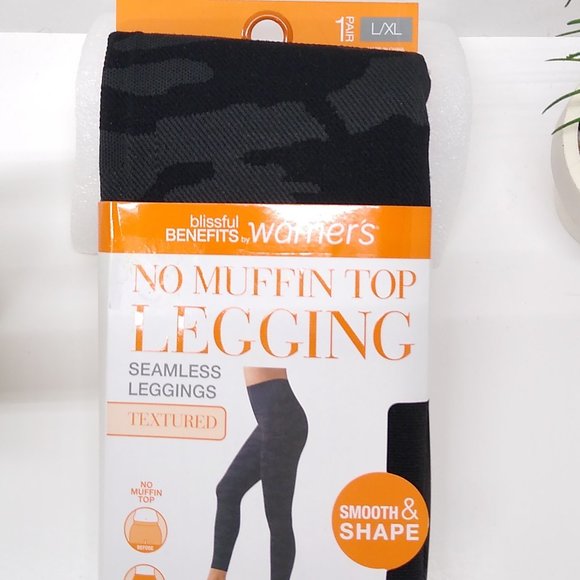 Warner's Blissful Benefits No Muffin Top Textured Leggings L/XL SMOOTH SHAPE Blk - Picture 2 of 9